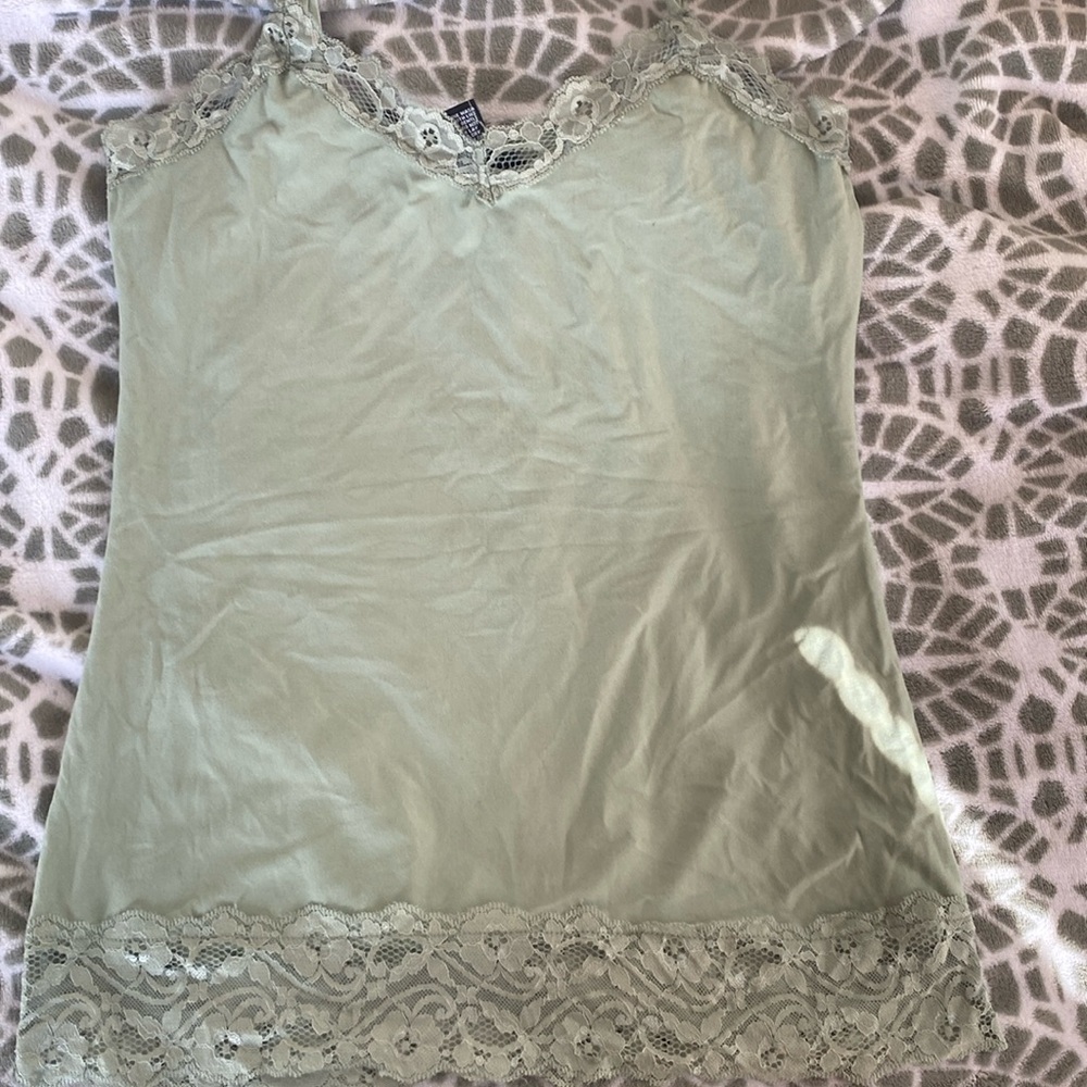Soft green tank with lace detailing